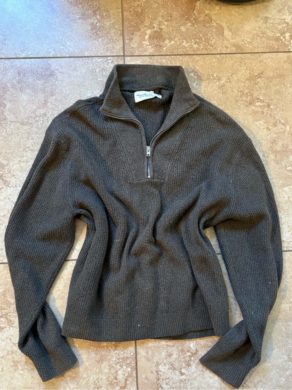 Abercrombie&Fitch Knit Oversized Olive Green Sweater Half-Zip Size M Preppy